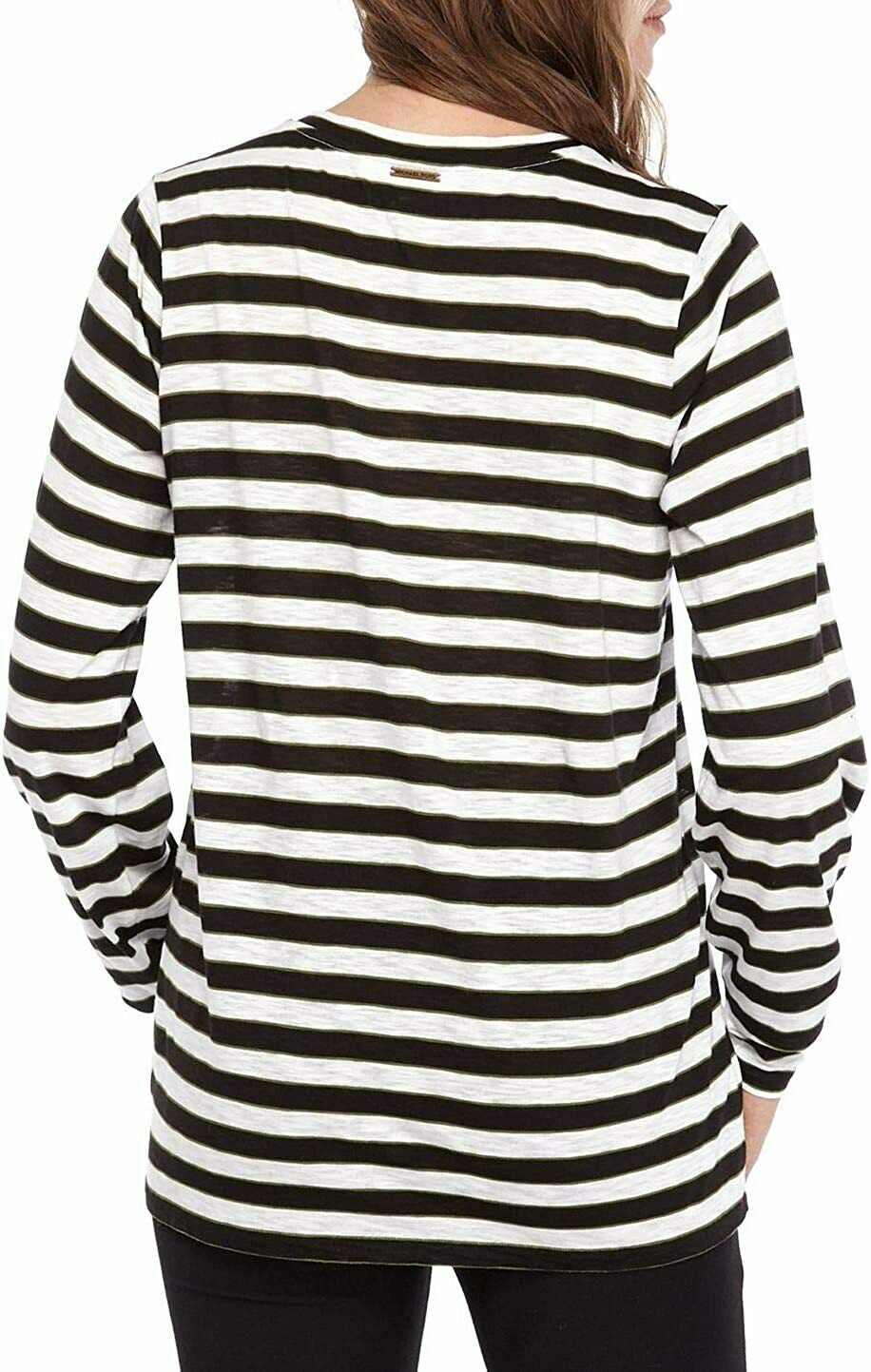 Michael Kors Women's Striped Long-Sleeve Top Gold White Size Medium