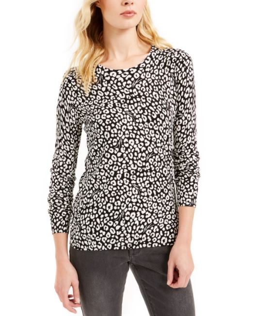 Michael Michael Kors Women's Cat Print Sweater Regular & Petite White Size Large
