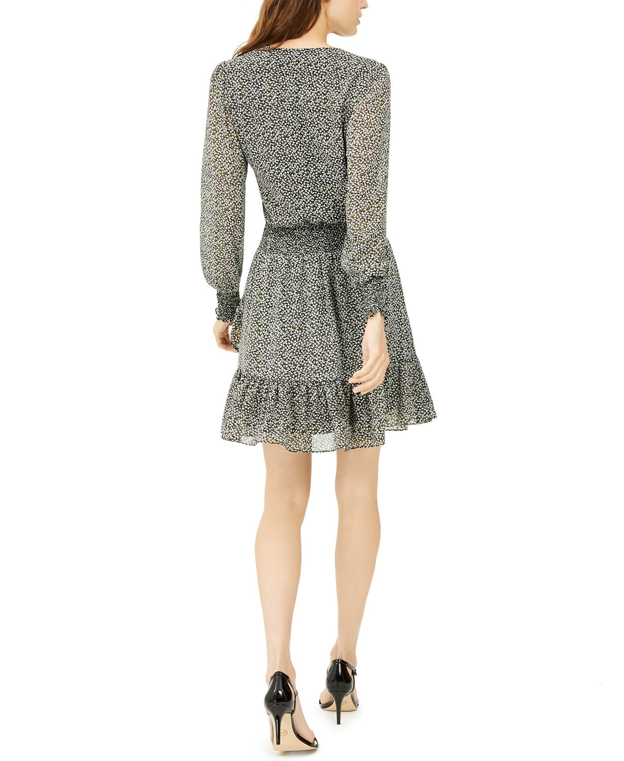 Michael Kors Women's Floral-Print Faux-Wrap Dress Green Size Medium