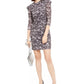 Michael Kors Women's Floral Long Sleeve Jewel Neck Above The Knee Shift Dress Grey Size Medium