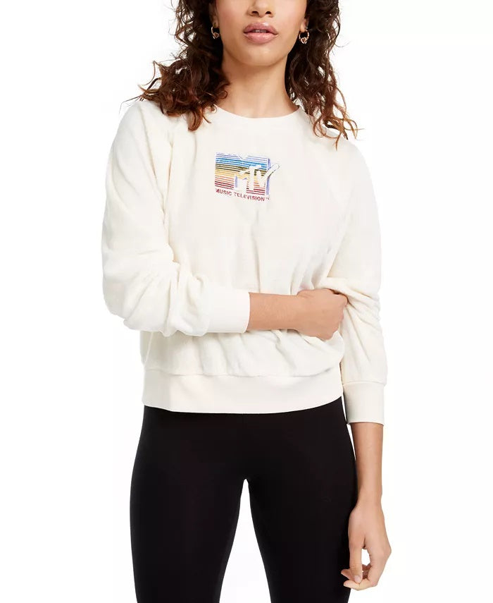 Freeze 24-7 Junior's Mtv Fuzzy Top Beige Size Medium