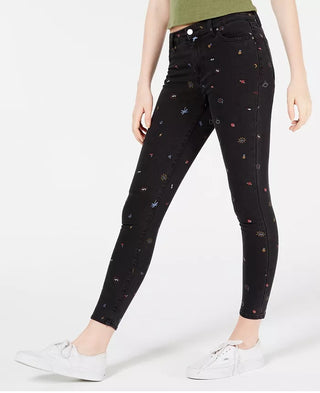 Tinseltown Juniors' Graphic-Print Skinny Jeans Black Size 5