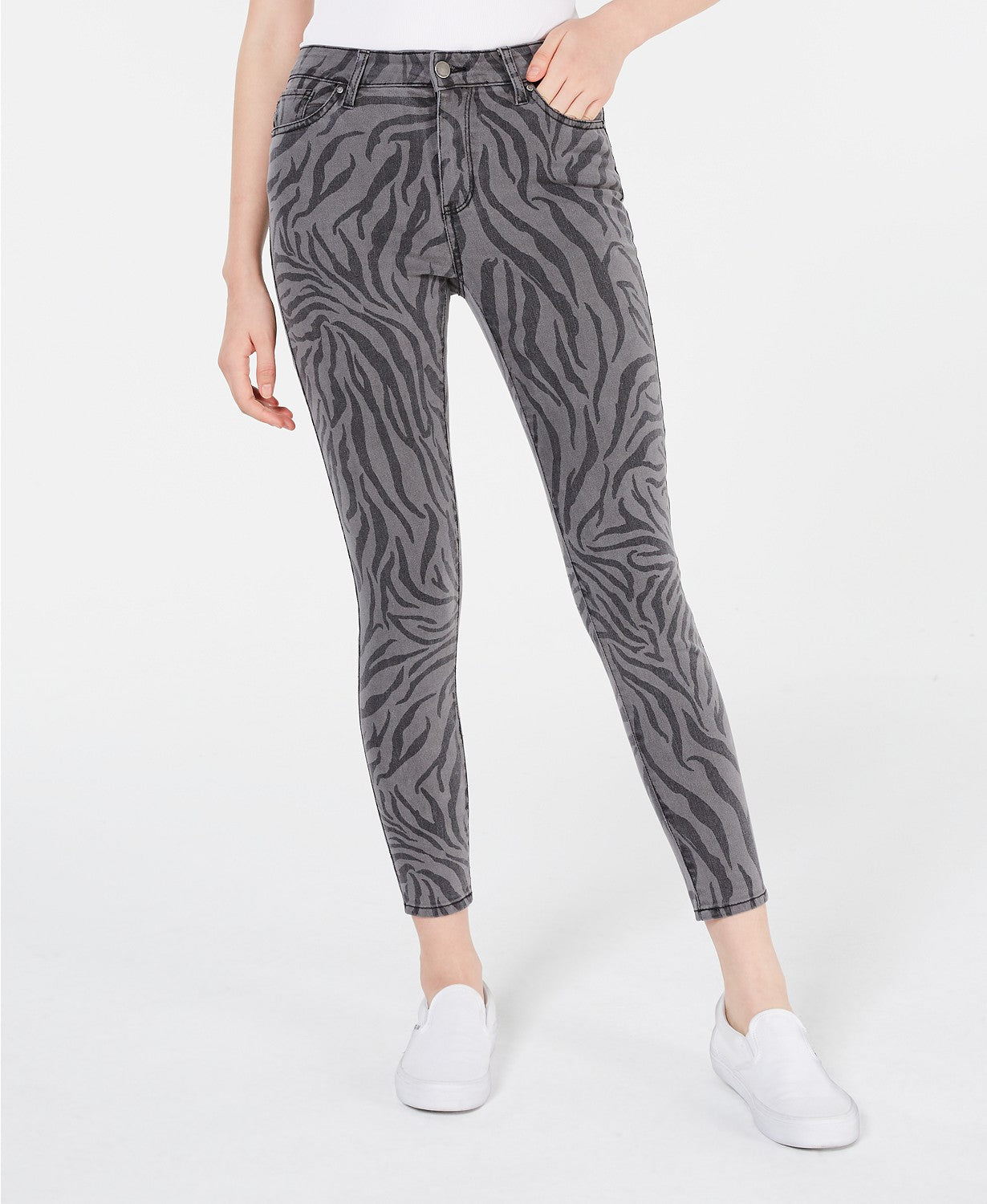 Tinseltown Juniors' Zebra-Print Skinny Jeans Gray Size 15
