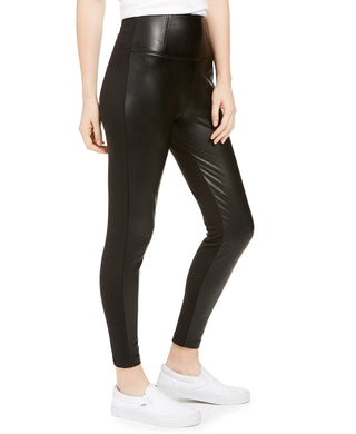 Tinseltown Juniors' Topson Faux-Leather Leggings With Ponte-Knit Back Black Size Medium