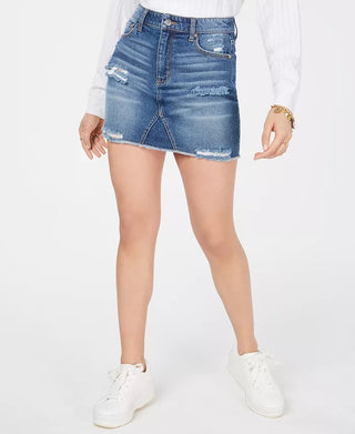 Tinseltown Juniors' Ripped Denim Mini Skirt Med Blue Size 15