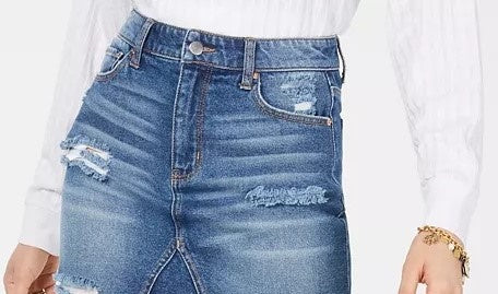Tinseltown Juniors' Ripped Denim Mini Skirt Med Blue Size 15