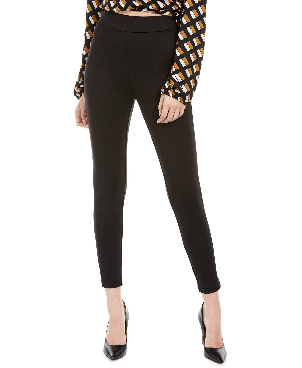 Love Fire Juniors' Pull-On Faux-Leather-Stripe Skinny Pants Black Size X-Small