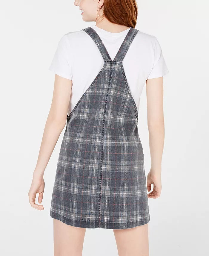 Tinseltown Juniors' Plaid Skirtall Gray Size Extra Large