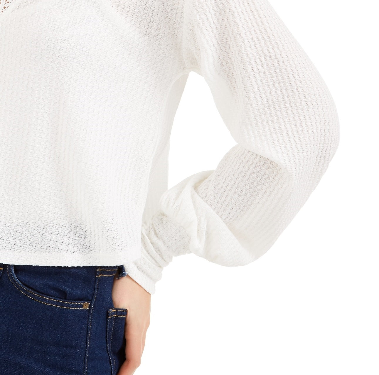 Love Fire By Topson Juniors' Lace Trim Thermal Top White Size Large