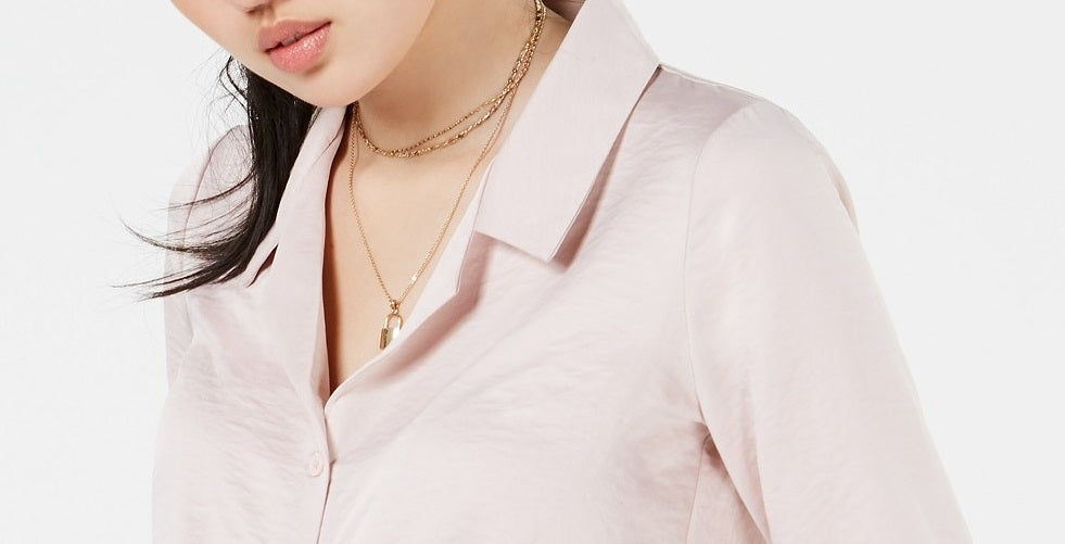 Love Fire Juniors' Button-Front Tie-Hem Shirt Sepia Rose Size Large