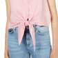 Love Fire Junior's Tie Waist Button Front Cropped Tank Top Pink Size Large
