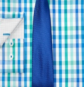 Nick Graham Men's Slim Fit Stretch Easy Care Multi Check Dress Shirt & Textured Solid Tie Set Green Size 15X34-35