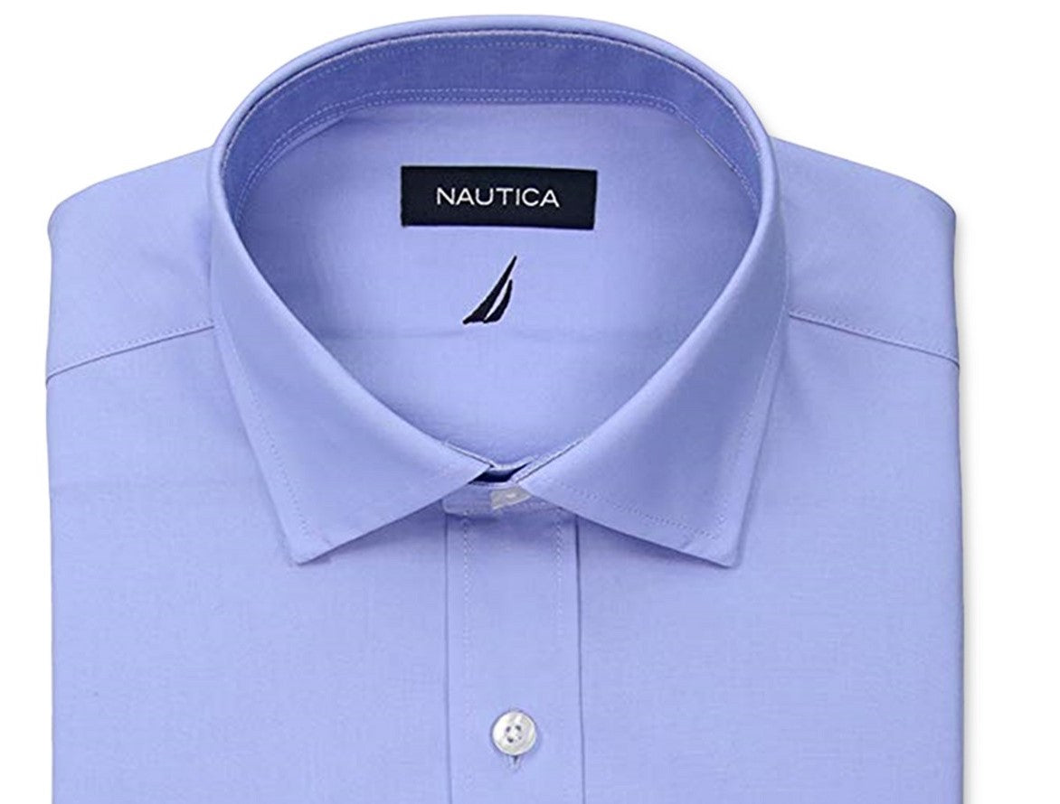Nautica Men's Regular-Fit Comfort Stretch White Solid Dress Shirt Blue Size 32-33