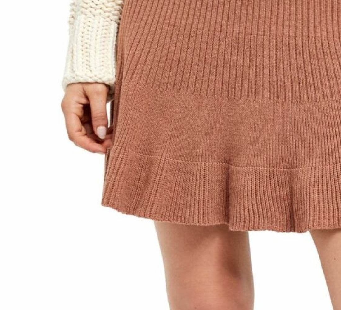 Free People Juniors' Solid Gold Ribbed Skirt Brown Size  Extra Small