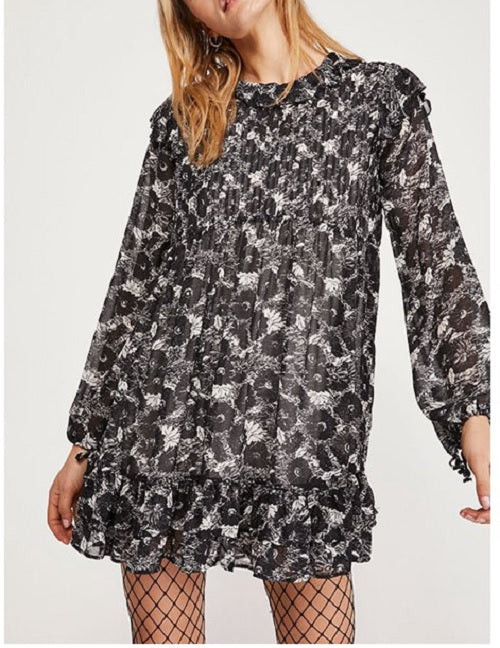 Free People Women's These Dreams Long Sleeve Minidress Black Size X-Small