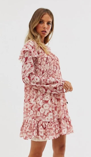 Free People Women's These Dreams Long Sleeve Mini Dress Red Size Medium