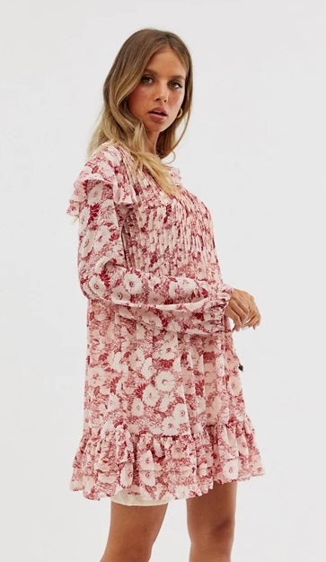 Free People Women's These Dreams Long Sleeve Minidress  Red Size Extra Small