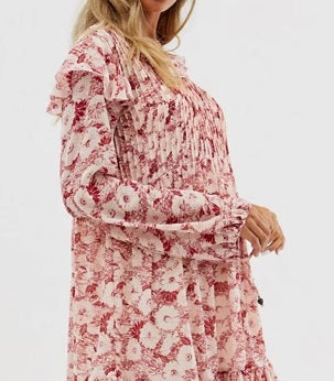 Free People Women's These Dreams Long Sleeve Minidress  Red Size Extra Small