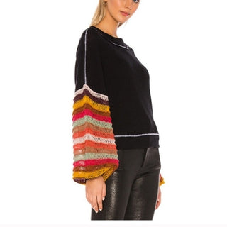 Free People Women's Cha Cha Balloon-Sleeve Sweater Black Size Small
