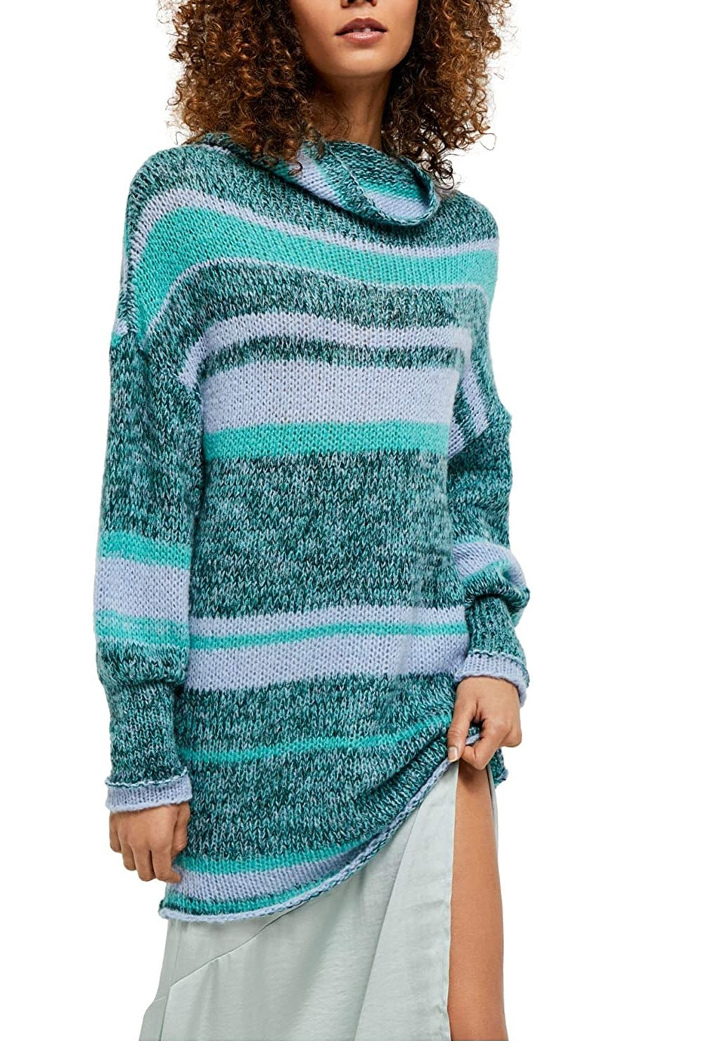 Free People Women's Candy Stripe Tunic Sweater Flowers Striped Navy Size Small