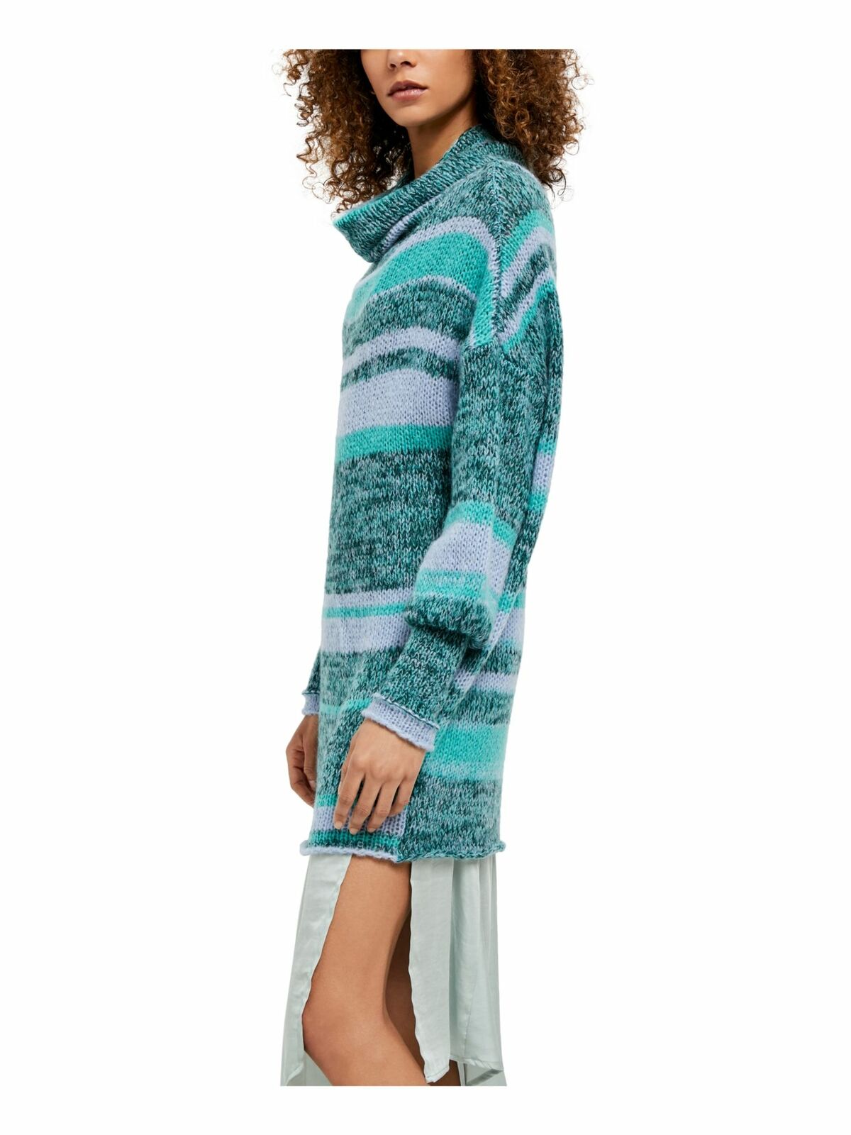 Free People Women's Candy Stripe Tunic Sweater Flowers Striped Navy Size Small