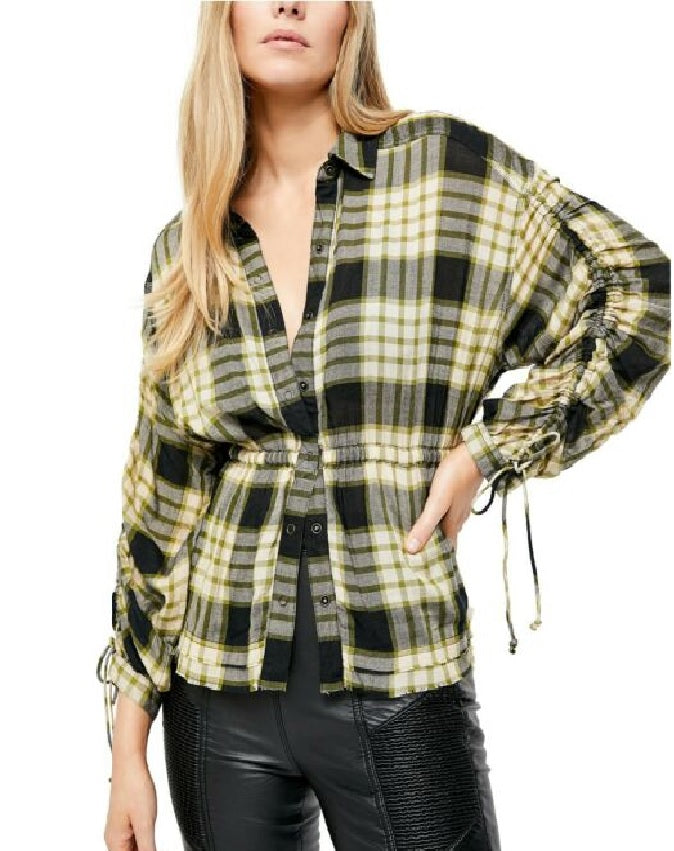 Free People Women's Pacific Dawn Plaid Shirt Green Size Small