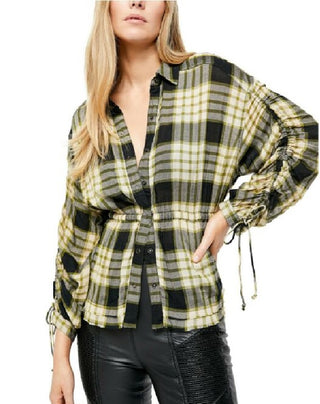 Free People Women's Pacific Dawn Plaid Shirt Green Size Small