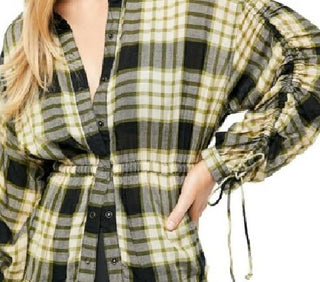 Free People Women's Pacific Dawn Plaid Shirt Green Size Small