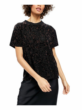 Free People Women's Short Sleeve Jewel Neck Top Black Size Large