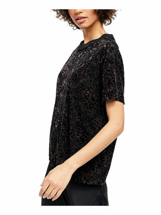 Free People Women's Short Sleeve Jewel Neck Top Black Size Large