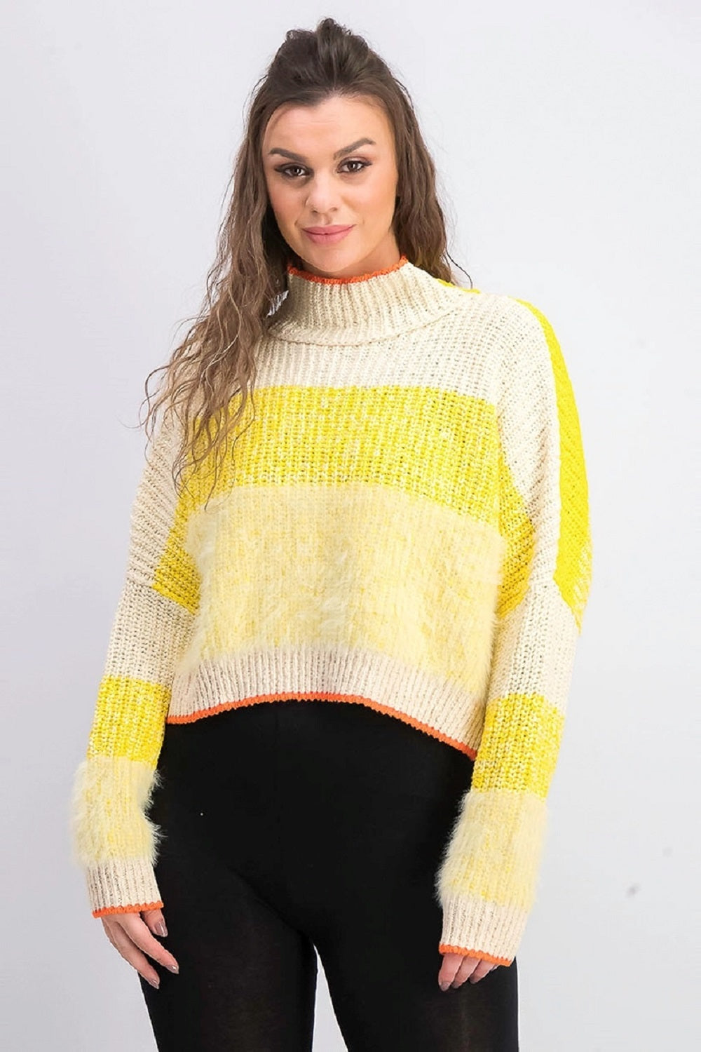 Free People Women's Sunbrite Mock Neck Crop Sweater Yellow Size Large