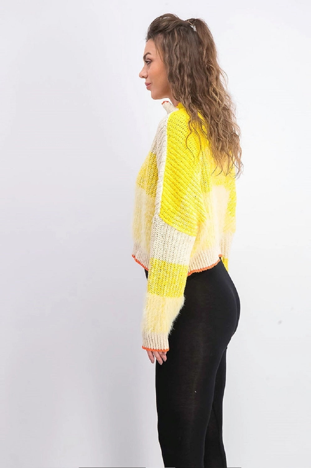 Free People Women's Sunbrite Mock Neck Crop Sweater Yellow Size Large