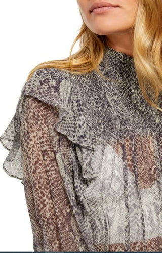 Free People Women's Roma Smocked Short Blouse Black Size Large