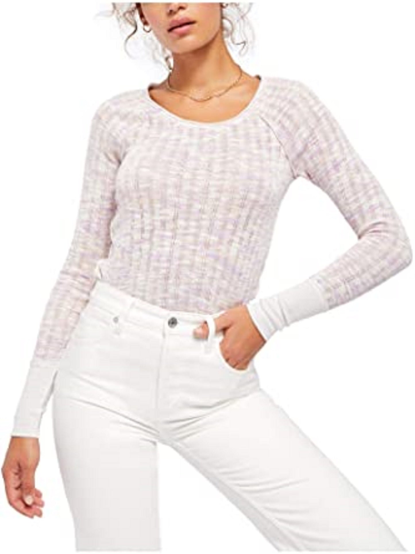 Free People Women's Spaced Out Knit Shirt  Pink Size Large