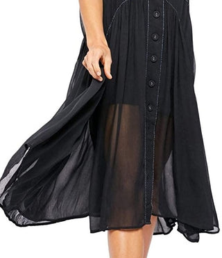 Free People Women's Black Button Up Fit + Flare Dress Navy Size Small