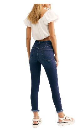 Free People Women's High Waist Crop Raw Hem Denim Legging Navy Size 24