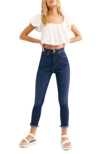 Free People Women's High Waist Crop Raw Hem Denim Leggings Navy Size 31