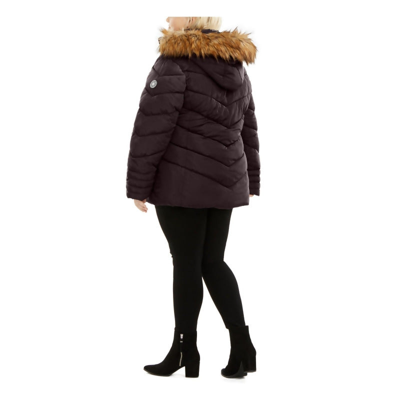 Madden Girl Juniors' Hooded Faux-Fur-Trim Puffer Coat Purple Size Small