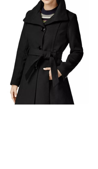 Madden Girl Juniors' Belted Skirted Coat Black Size Small