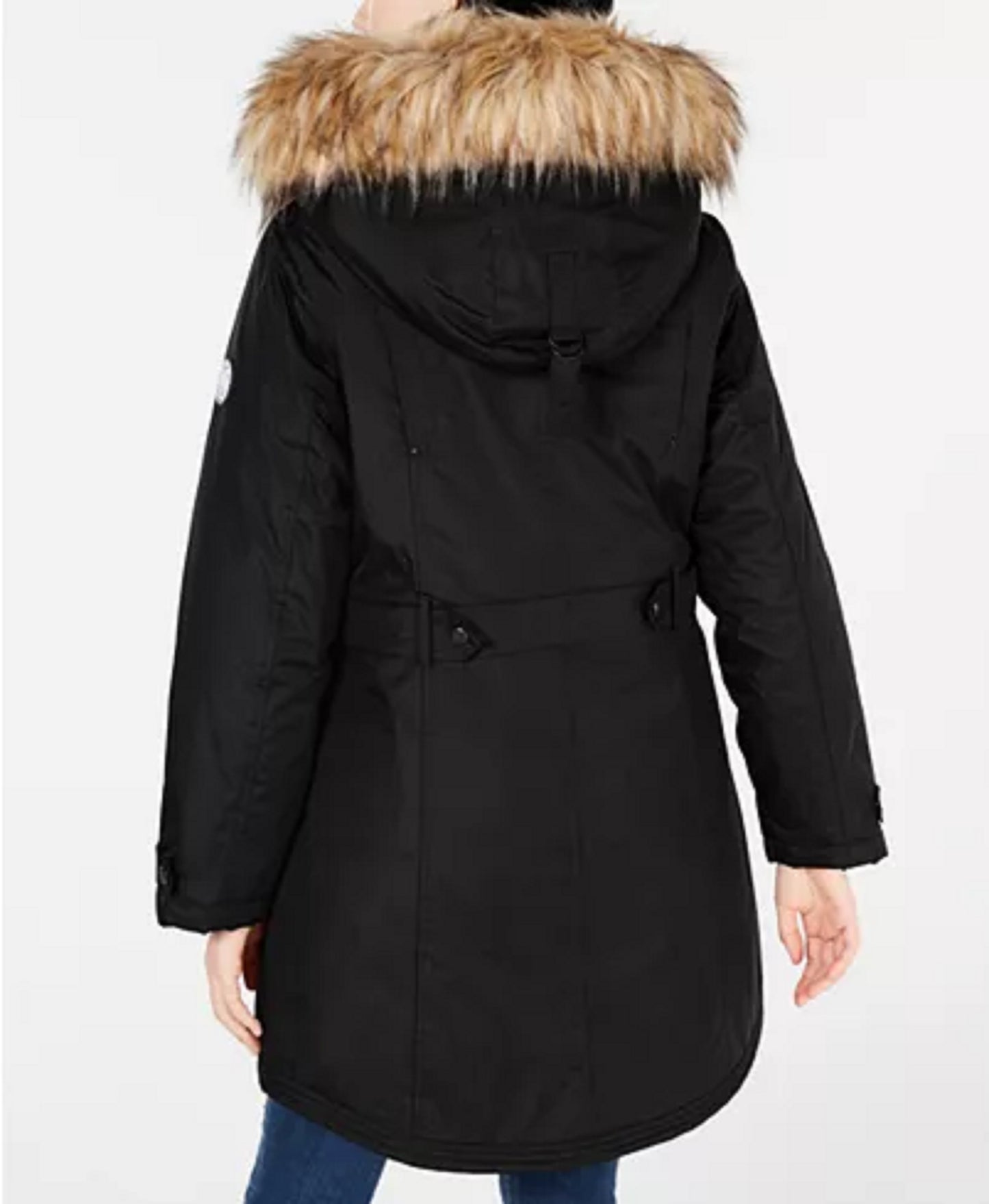 Madden Girl  Juniors' Hooded Faux-Fur-Trim Parka Black Size Small