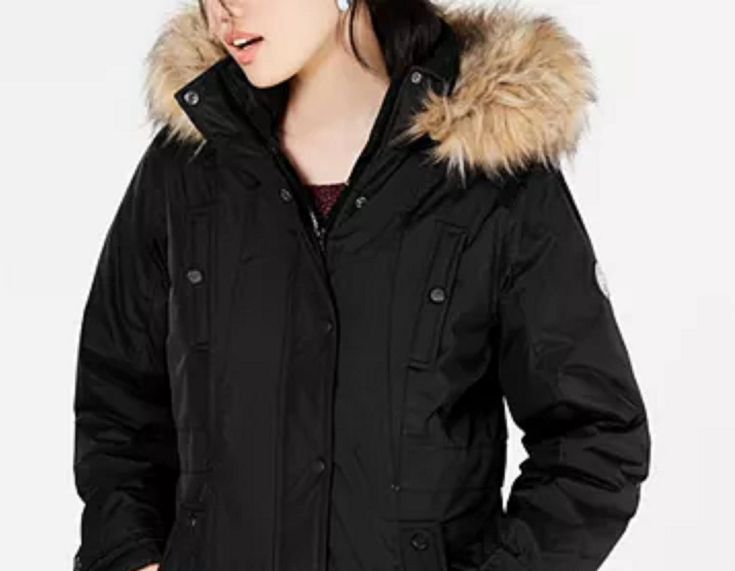 Madden Girl  Juniors' Hooded Faux-Fur-Trim Parka Black Size Small