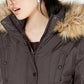 Madden Girl Junior's Faux-Fur-Trim Hooded Puffer Coat Olive Size Large