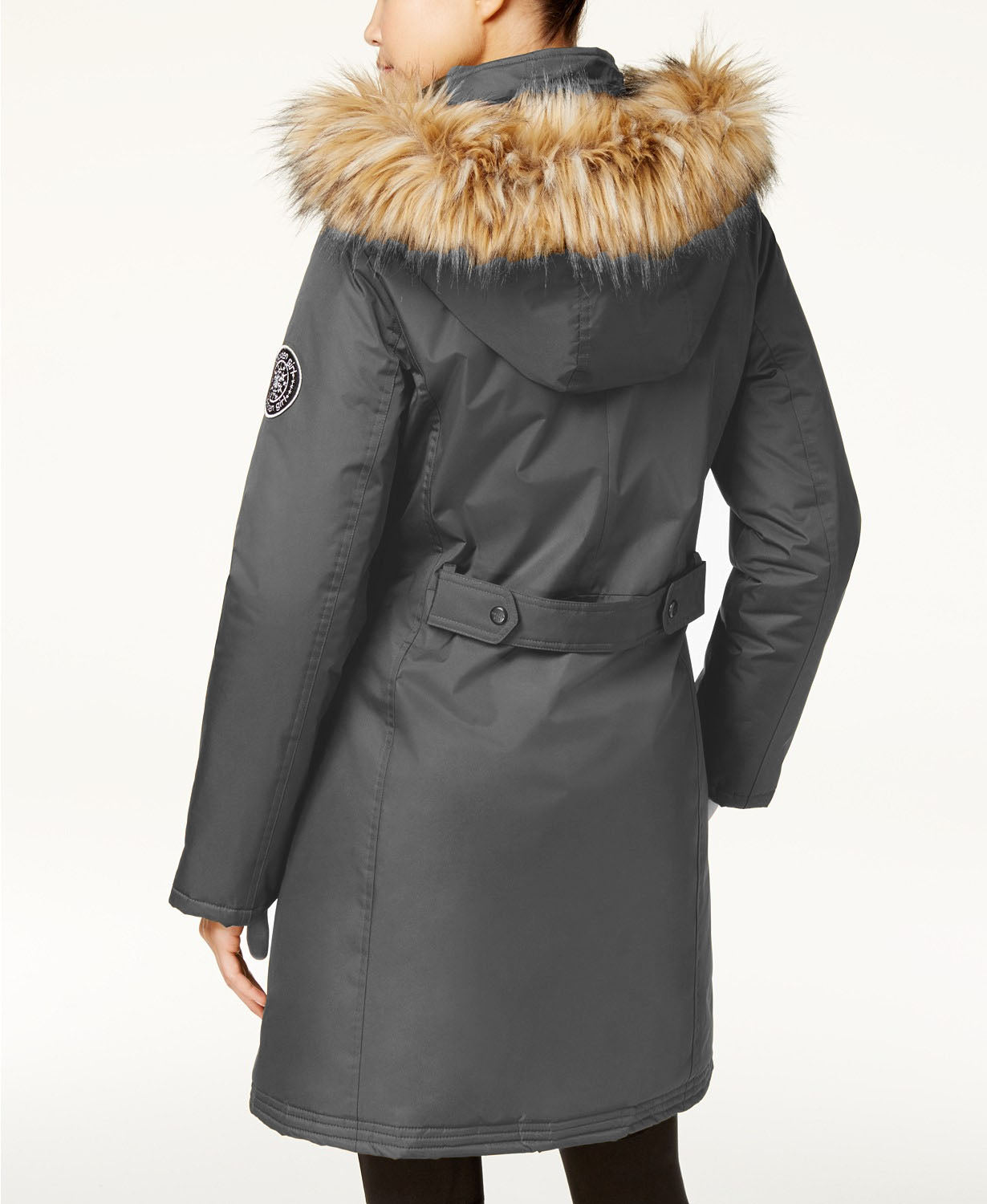 Madden Girl Junior's Faux-Fur-Trim Hooded Puffer Coat Gray Size Small