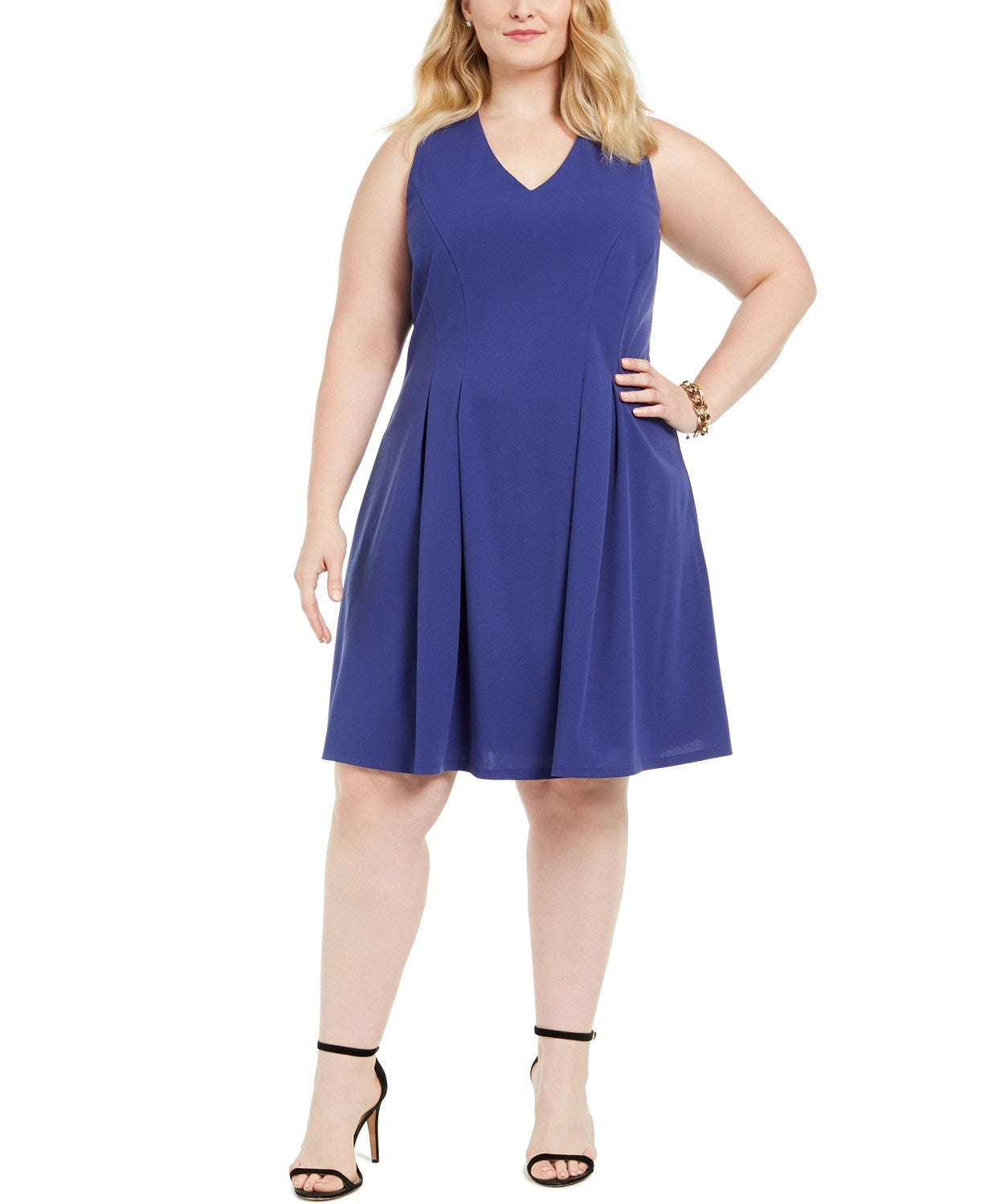 Teeze Me Juniors' Plus Size Sleeveless Fit & Flare Dress Navy Size 14