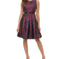 Tommy Hilfiger Women's Petite Belted Jacquard Fit & Flare Dress Wine Size 8