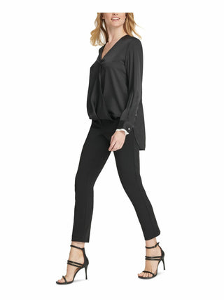DKNY Women's V Neck Side Tie Wrap Top Black Size X-Large