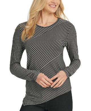 DKNY Women's Asymmetrical-Stripe Blouse Gray Size Large