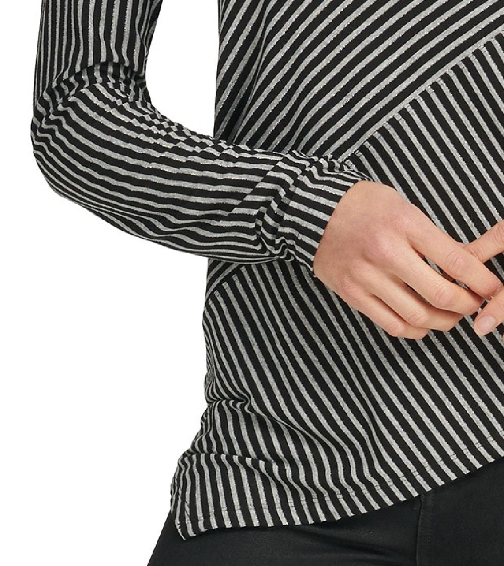 DKNY Women's Asymmetrical-Stripe Blouse Gray Size Large