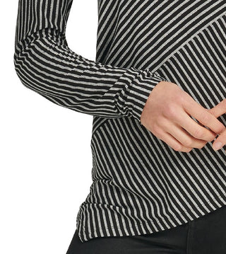 DKNY Women's Asymmetrical-Stripe Blouse Gray Size Large