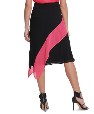 DKNY Women's Colorblocked Asymmetrical Skirt Black Size X-Small